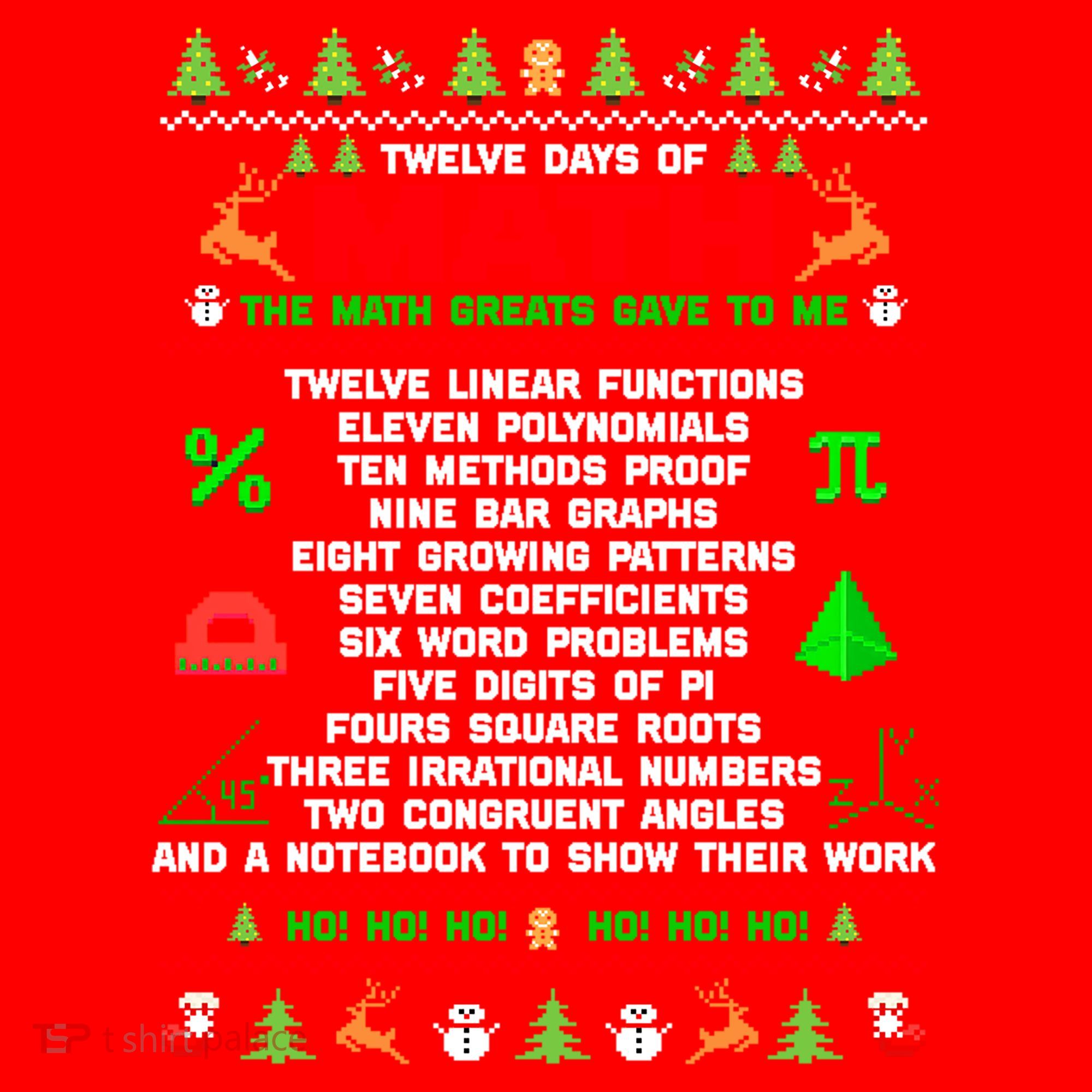 Twelve Days Of Math Teacher Students Ugly Sweater Christmas Gift Santa Hat