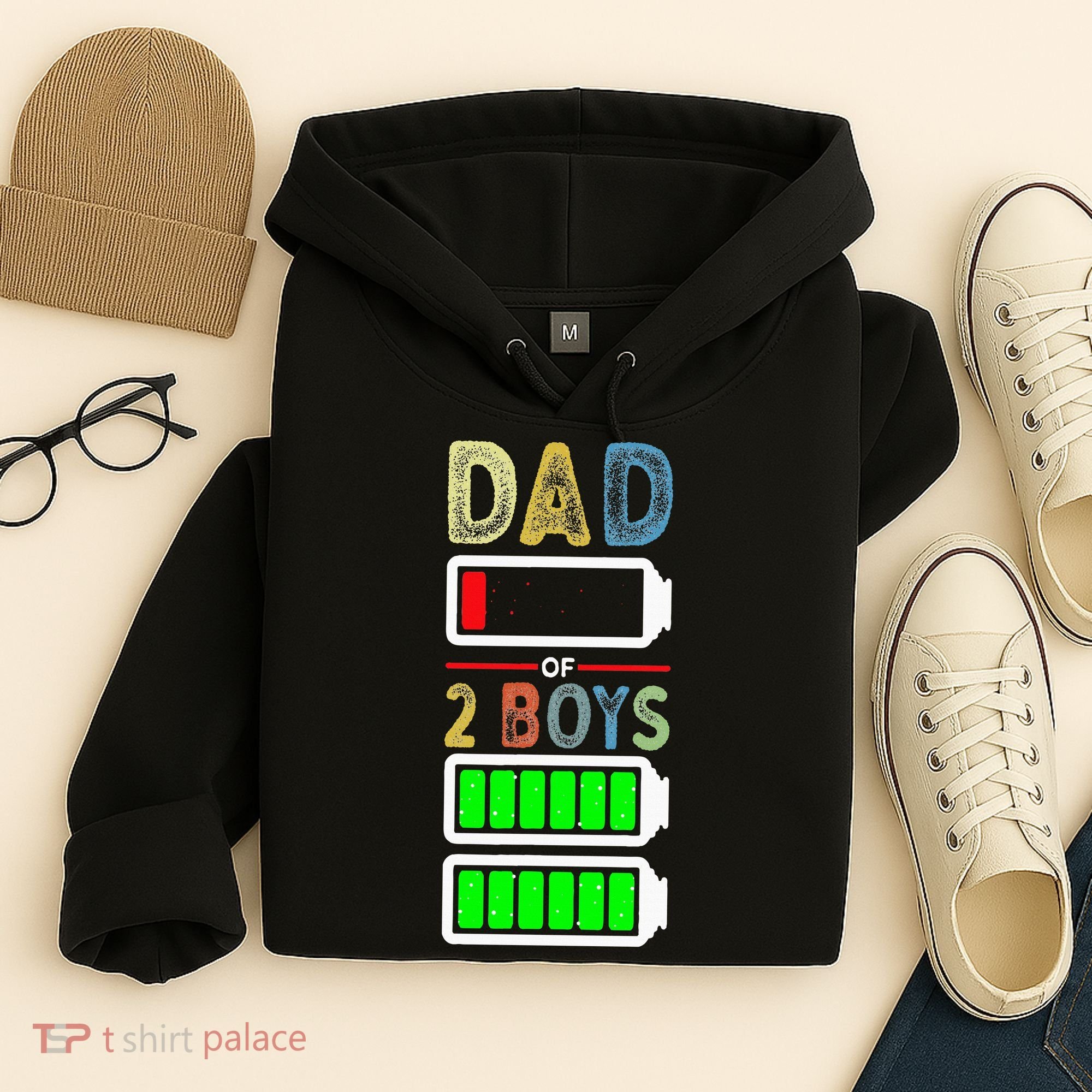Tired Dad Of 2 Two Boy Low Battery Hoodie