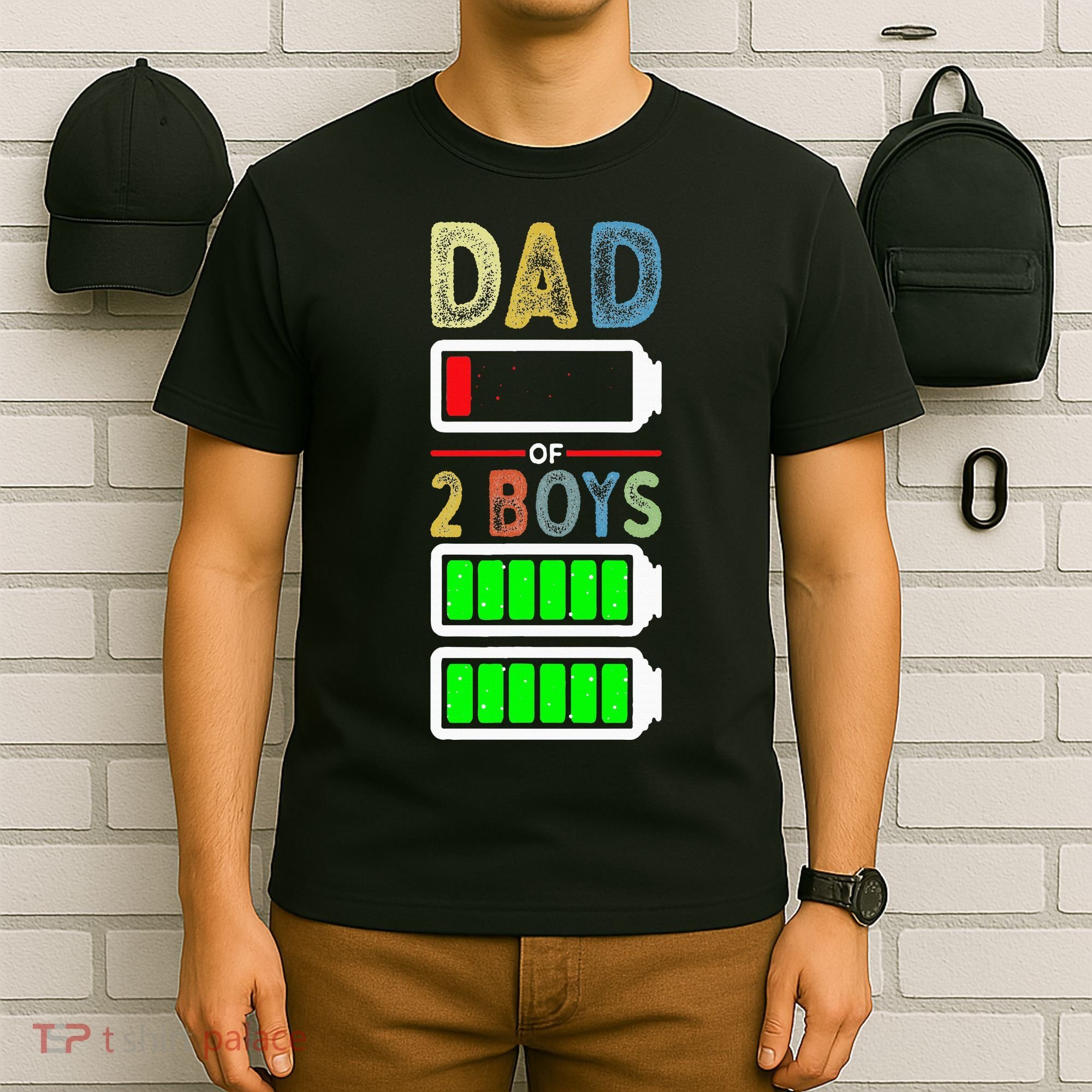 Tired Dad Of 2 Two Boy Low Battery T-Shirt