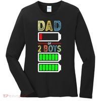 Tired Dad Of 2 Two Boy Low Battery Women's Long Sleeve Shirt thumb 0