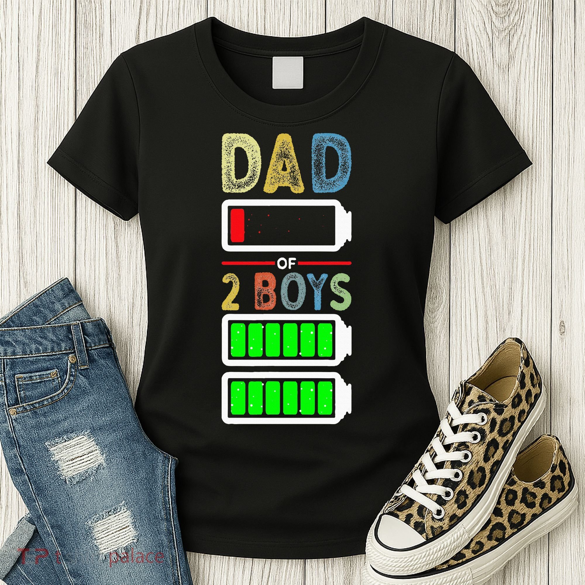 Tired Dad Of 2 Two Boy Low Battery Women's T-Shirt