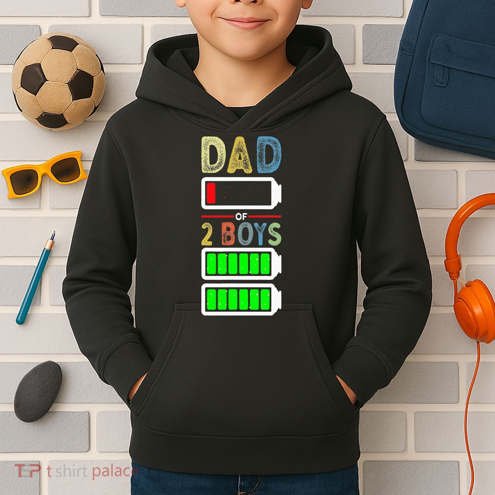Tired Dad Of 2 Two Boy Low Battery Kids Hoodie