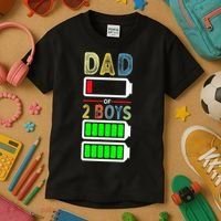 Tired Dad Of 2 Two Boy Low Battery Kids T-Shirt thumb 3
