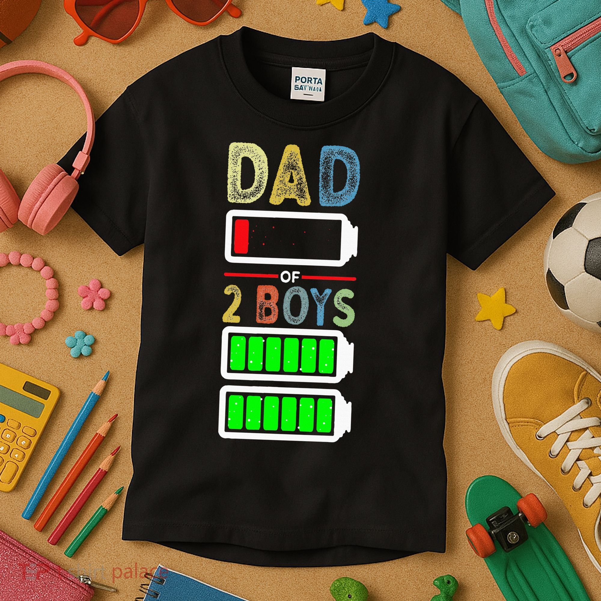 Tired Dad Of 2 Two Boy Low Battery Kids T-Shirt