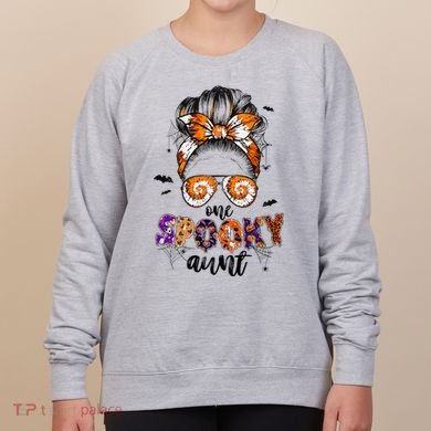 Tie Dye One Spooky Aunt Halloween Monster Messy Bun Aunt  Women's Sweatshirt