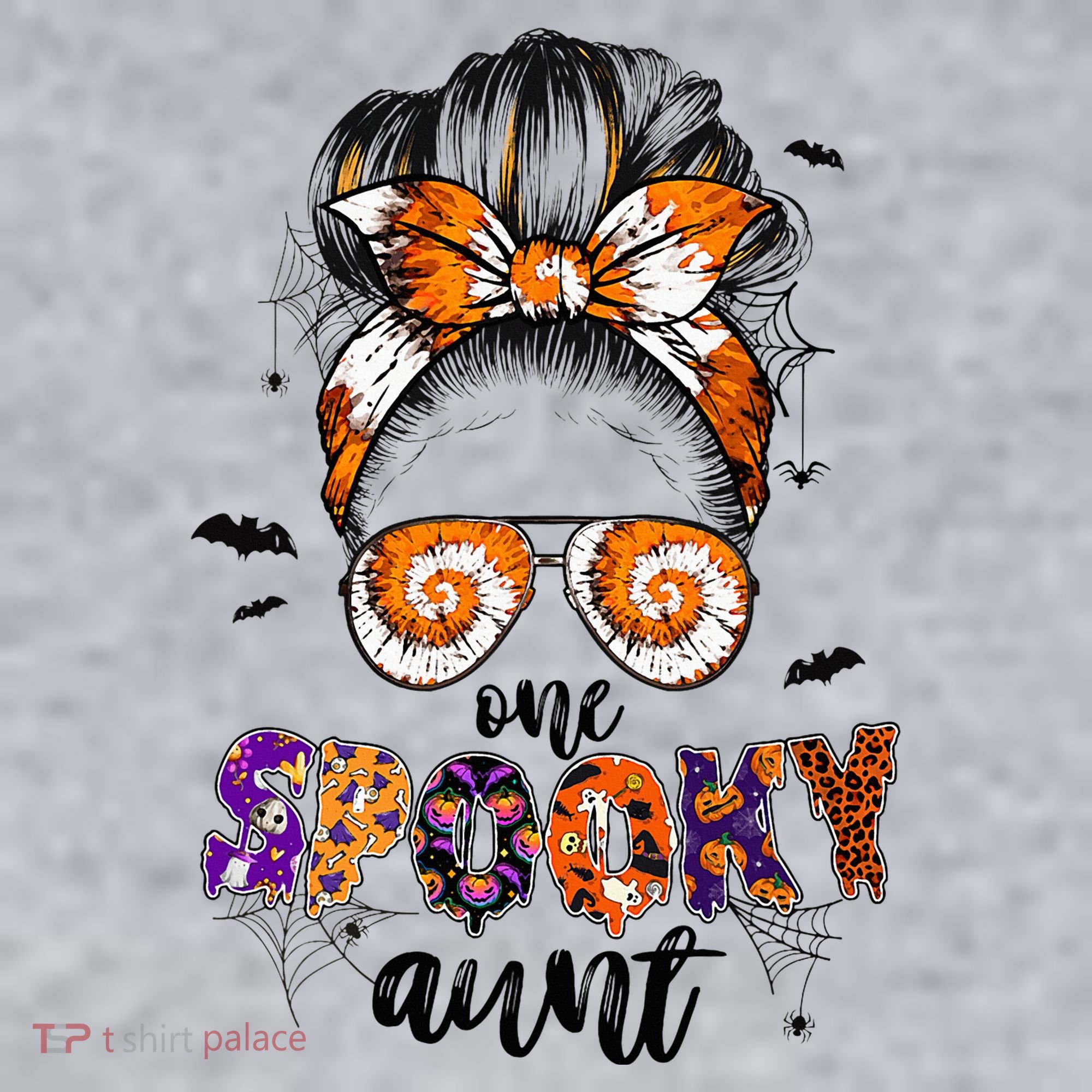 Tie Dye One Spooky Aunt Halloween Monster Messy Bun Aunt  Women's Sweatshirt