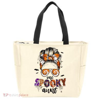 Tie Dye One Spooky Aunt Halloween Monster Messy Bun Aunt  Tote Bag