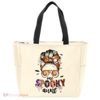 Tie Dye One Spooky Aunt Halloween Monster Messy Bun Aunt  Tote Bag thumb 0