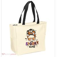 Tie Dye One Spooky Aunt Halloween Monster Messy Bun Aunt  Tote Bag thumb 2