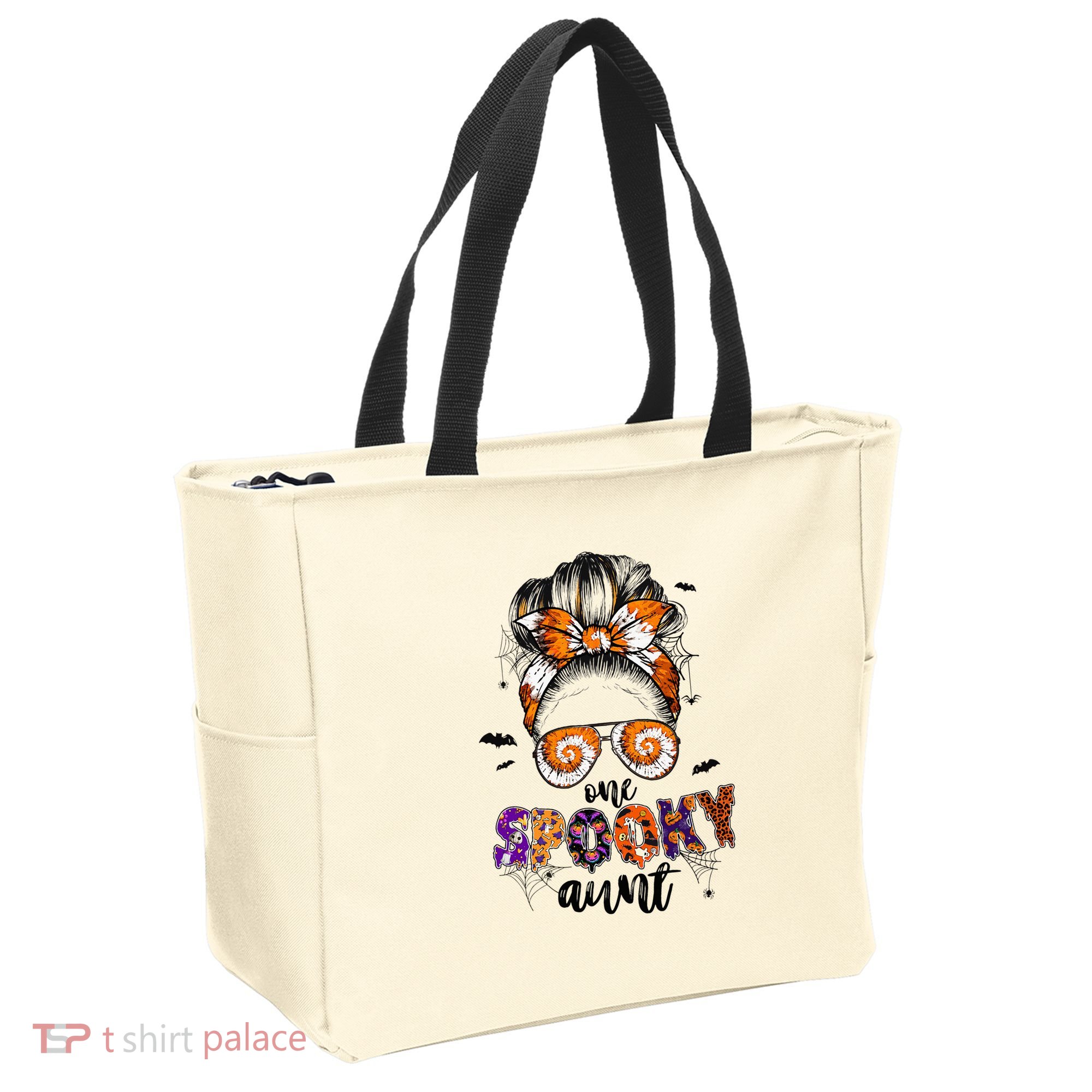 Tie Dye One Spooky Aunt Halloween Monster Messy Bun Aunt  Tote Bag