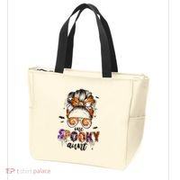 Tie Dye One Spooky Aunt Halloween Monster Messy Bun Aunt  Tote Bag thumb 3