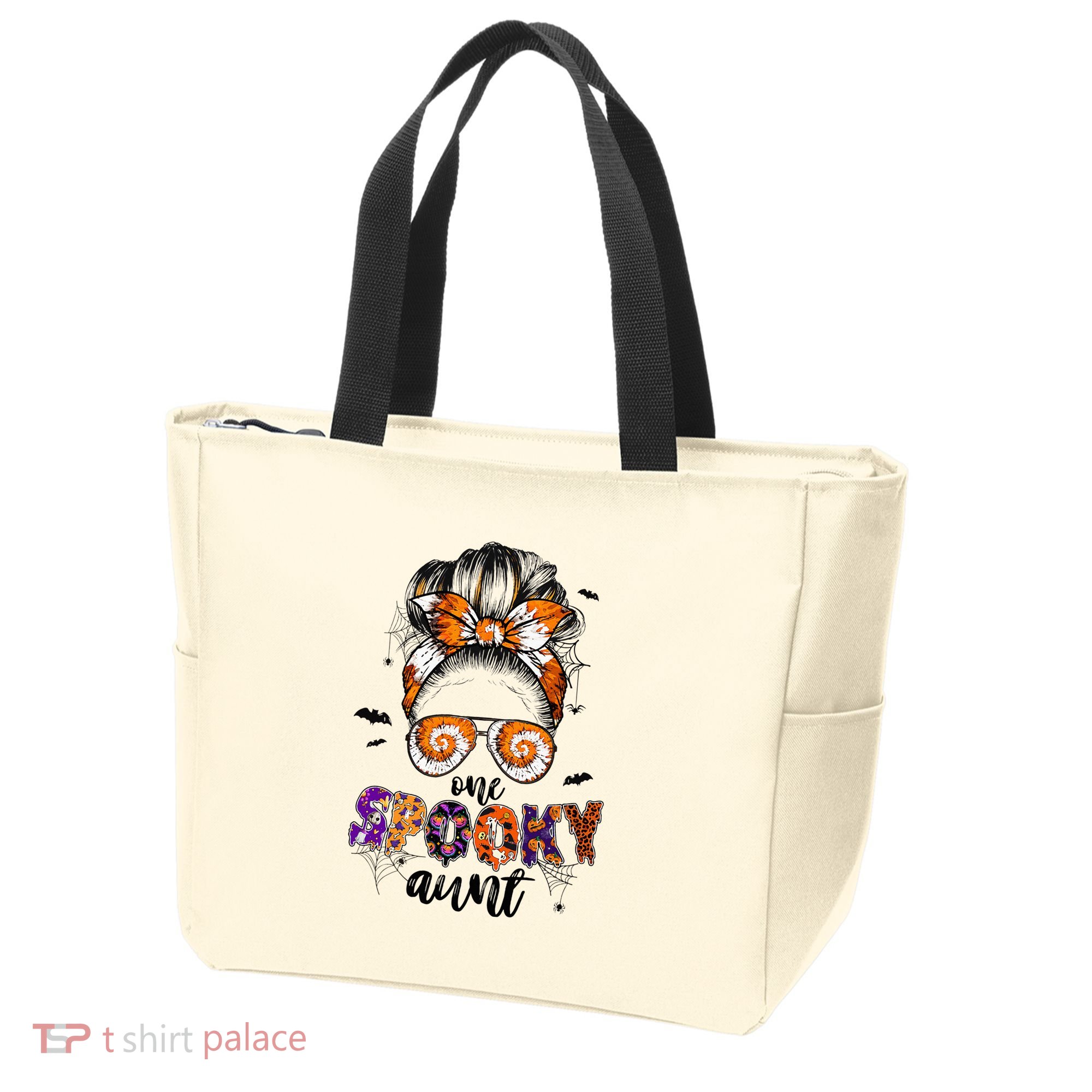Tie Dye One Spooky Aunt Halloween Monster Messy Bun Aunt  Tote Bag