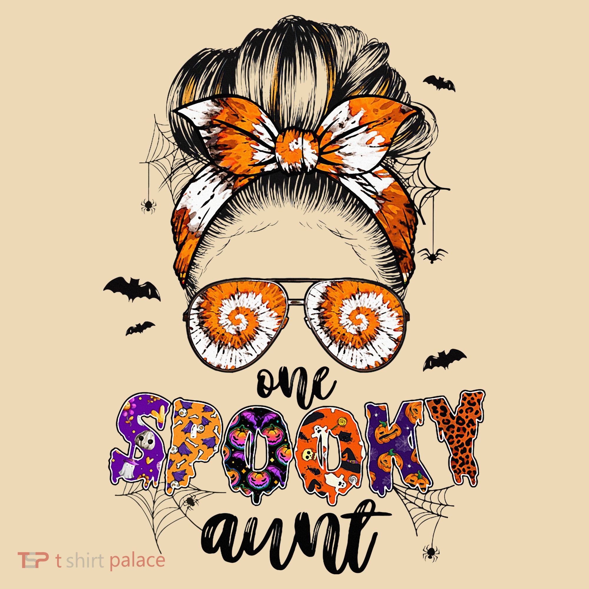 Tie Dye One Spooky Aunt Halloween Monster Messy Bun Aunt  Tote Bag