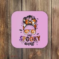 Tie Dye One Spooky Aunt Halloween Monster Messy Bun Aunt  Coaster thumb 0