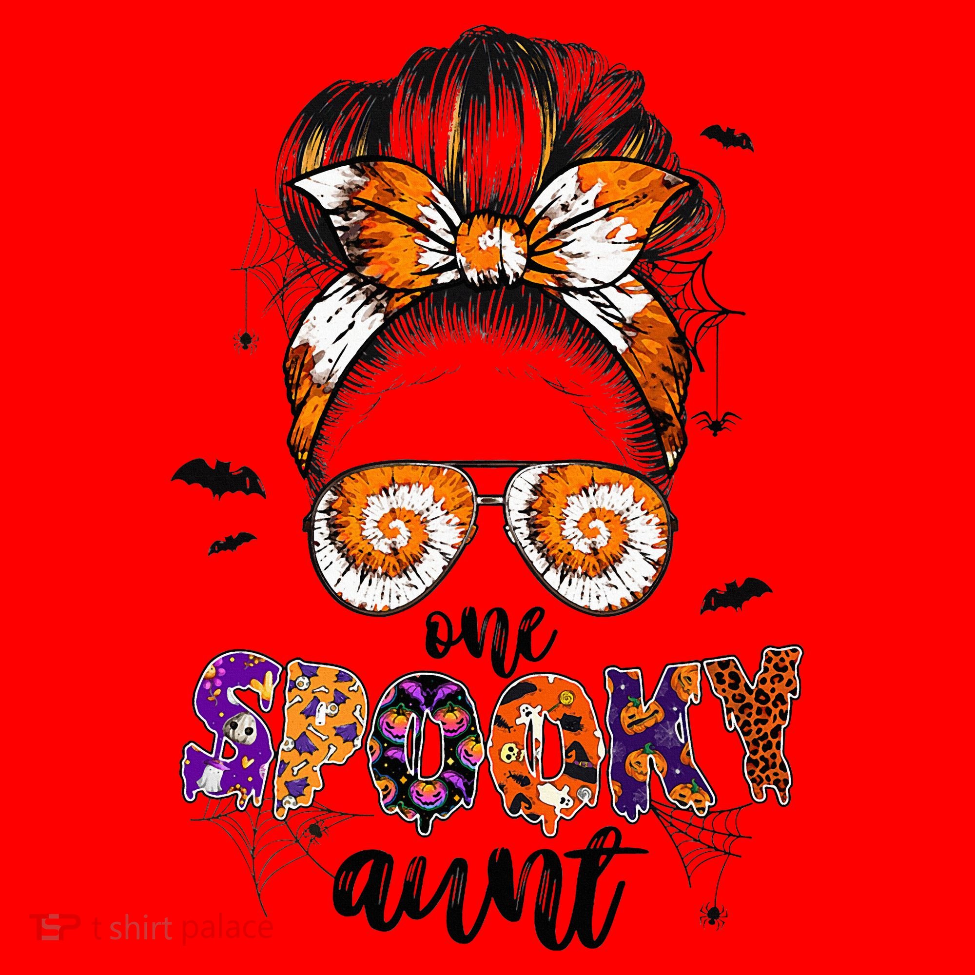 Tie Dye One Spooky Aunt Halloween Monster Messy Bun Aunt  Santa Hat