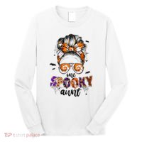 Tie Dye One Spooky Aunt Halloween Monster Messy Bun Aunt  Long Sleeve Shirt thumb 0