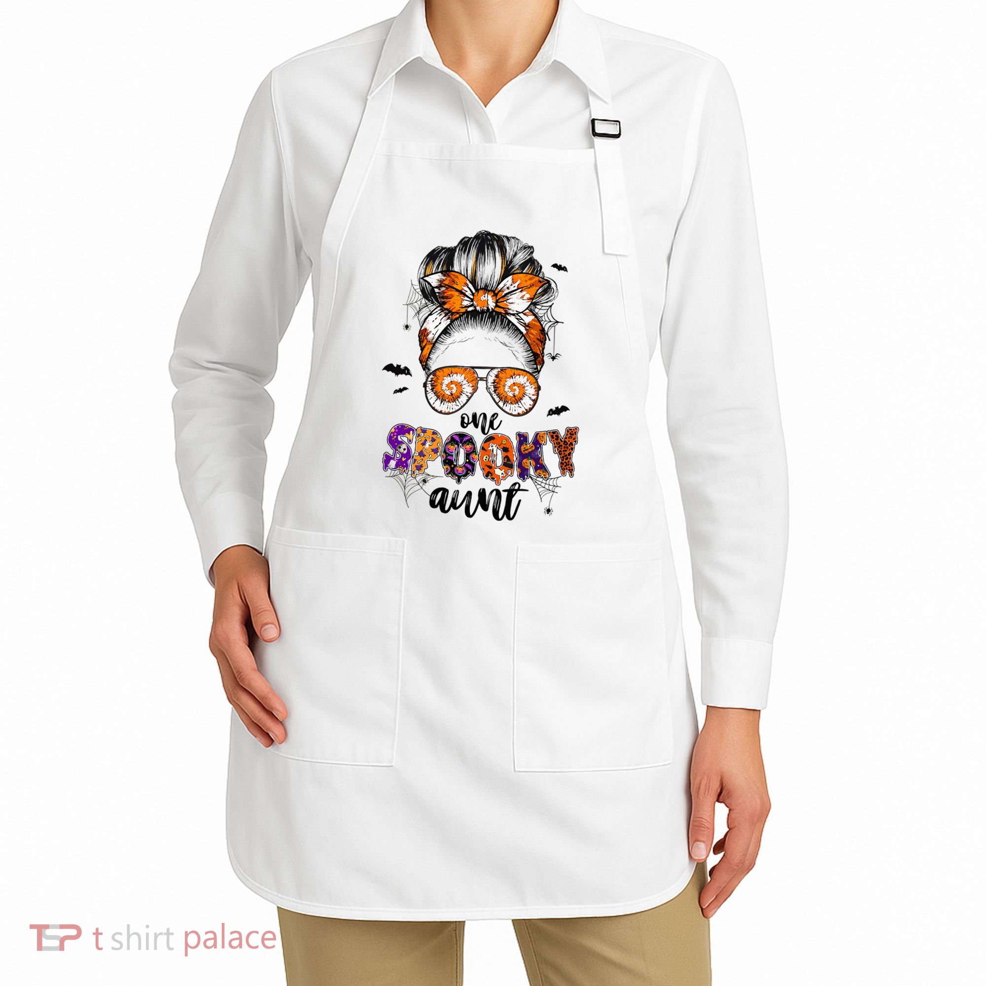 Tie Dye One Spooky Aunt Halloween Monster Messy Bun Aunt  Apron