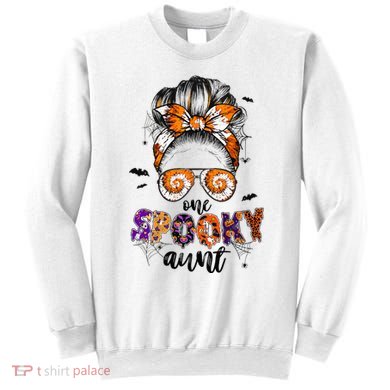 Tie Dye One Spooky Aunt Halloween Monster Messy Bun Aunt  Sweatshirt