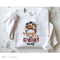 Tie Dye One Spooky Aunt Halloween Monster Messy Bun Aunt  Sweatshirt thumb 2