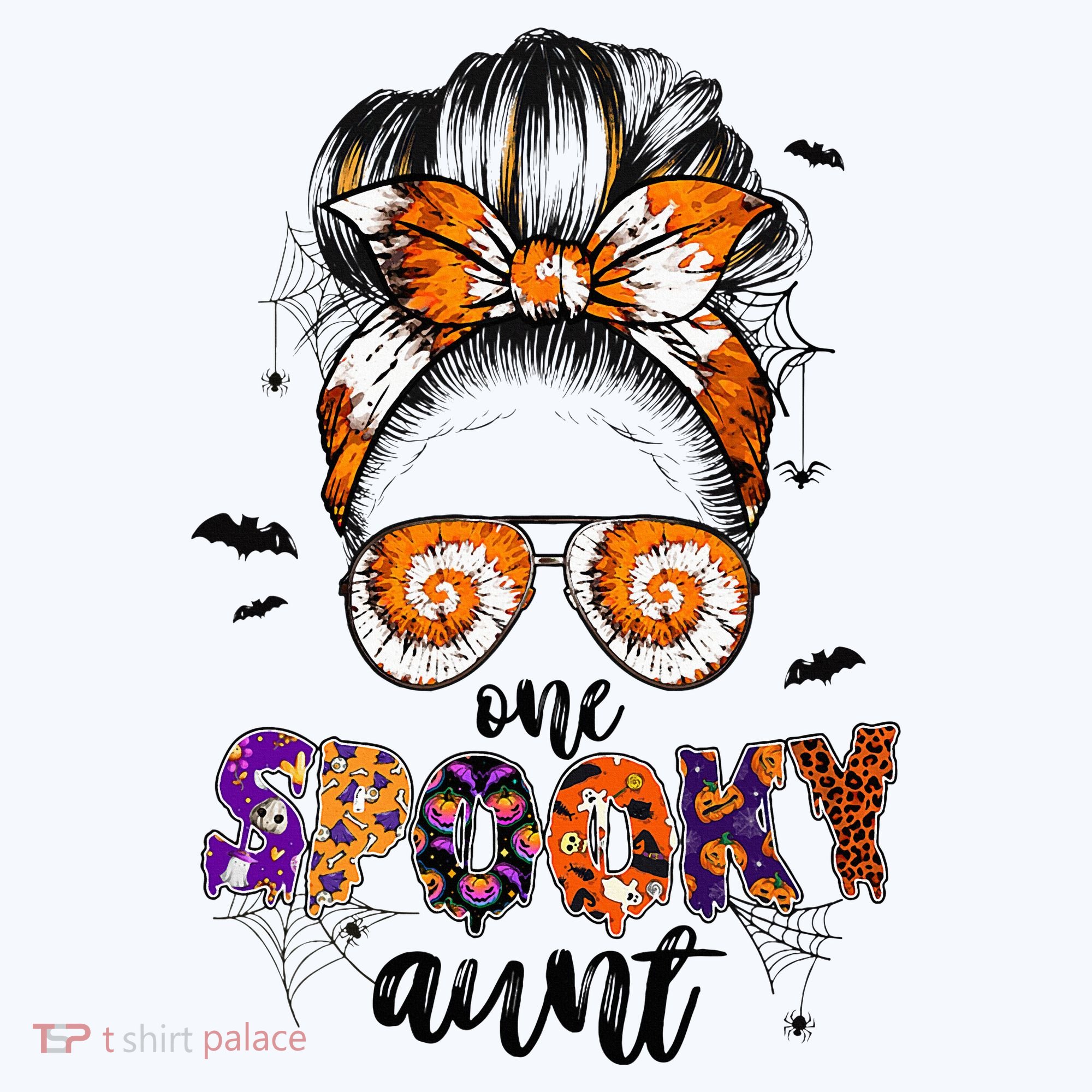 Tie Dye One Spooky Aunt Halloween Monster Messy Bun Aunt  Sweatshirt