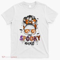 Tie Dye One Spooky Aunt Halloween Monster Messy Bun Aunt  T-Shirt thumb 0