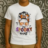 Tie Dye One Spooky Aunt Halloween Monster Messy Bun Aunt  T-Shirt thumb 3