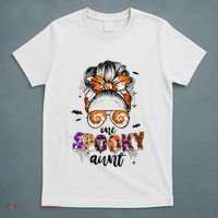 Tie Dye One Spooky Aunt Halloween Monster Messy Bun Aunt  T-Shirt thumb 5