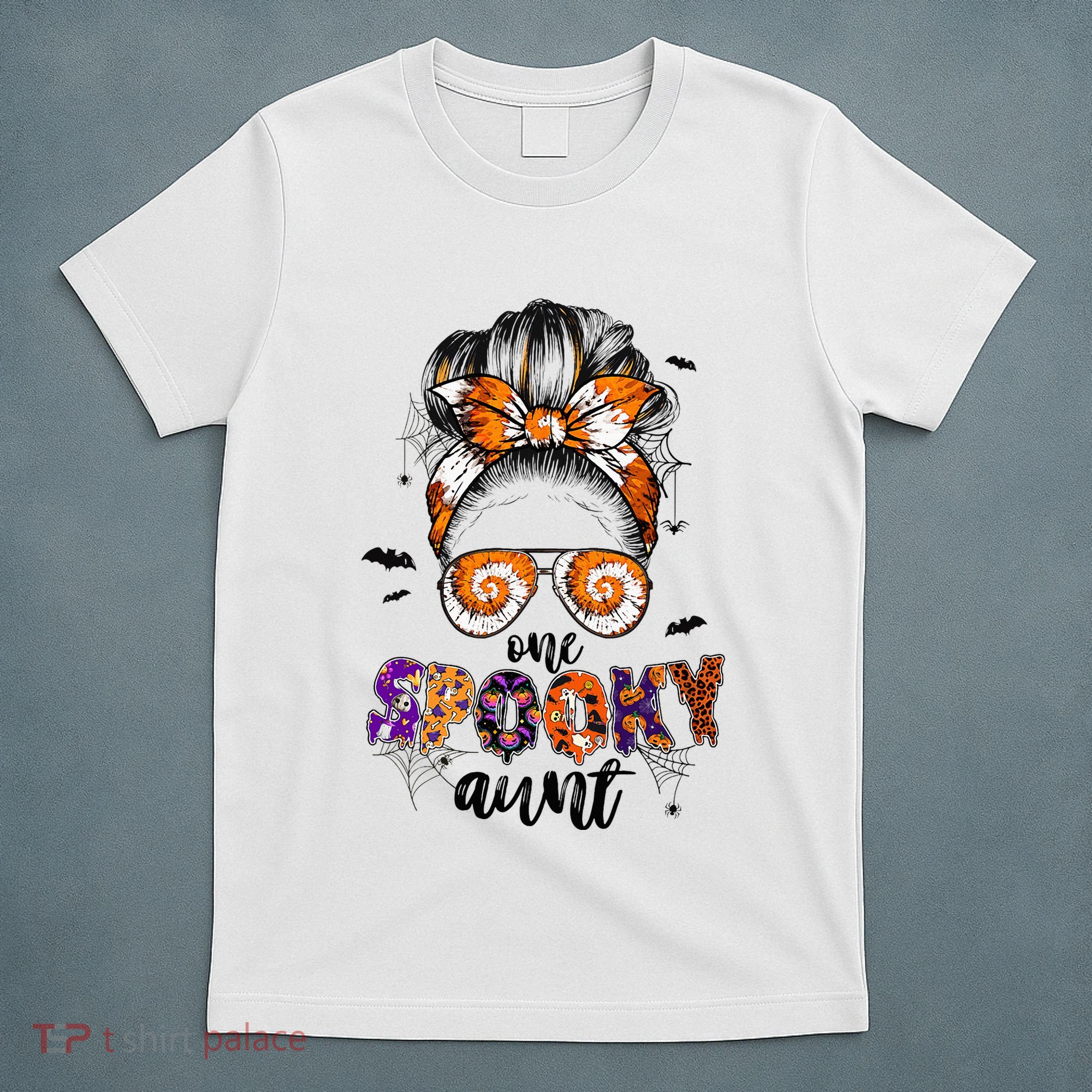 Tie Dye One Spooky Aunt Halloween Monster Messy Bun Aunt  T-Shirt