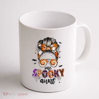 Tie Dye One Spooky Aunt Halloween Monster Messy Bun Aunt  Coffee Mug thumb 1