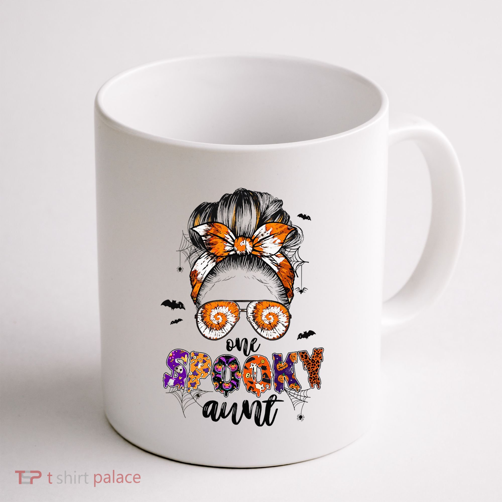Tie Dye One Spooky Aunt Halloween Monster Messy Bun Aunt  Coffee Mug
