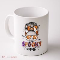 Tie Dye One Spooky Aunt Halloween Monster Messy Bun Aunt  Coffee Mug thumb 0