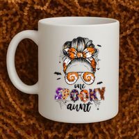Tie Dye One Spooky Aunt Halloween Monster Messy Bun Aunt  Coffee Mug thumb 2