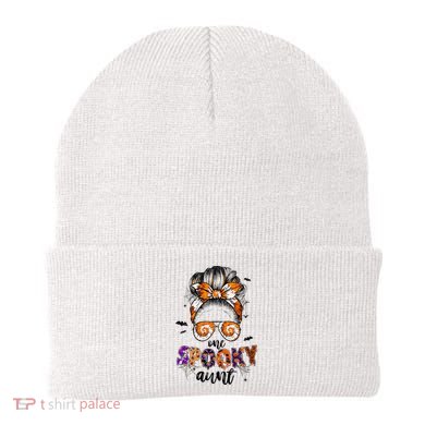 Tie Dye One Spooky Aunt Halloween Monster Messy Bun Aunt  Beanie