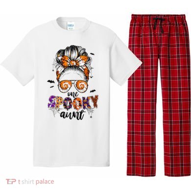 Tie Dye One Spooky Aunt Halloween Monster Messy Bun Aunt  Pajama Set