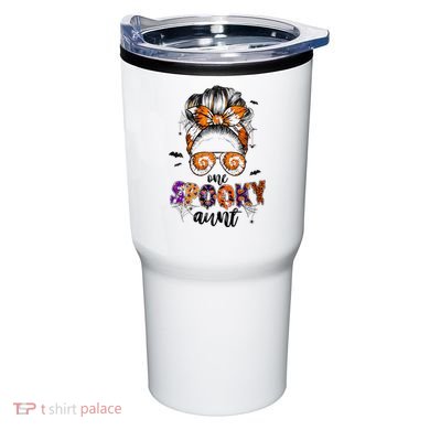 Tie Dye One Spooky Aunt Halloween Monster Messy Bun Aunt  Tumbler