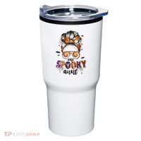 Tie Dye One Spooky Aunt Halloween Monster Messy Bun Aunt  Tumbler thumb 0