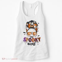 Tie Dye One Spooky Aunt Halloween Monster Messy Bun Aunt  Women's Tank Top thumb 0