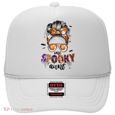 Tie Dye One Spooky Aunt Halloween Monster Messy Bun Aunt  Hat