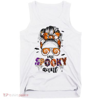 Tie Dye One Spooky Aunt Halloween Monster Messy Bun Aunt  Tank Top