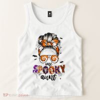 Tie Dye One Spooky Aunt Halloween Monster Messy Bun Aunt  Tank Top thumb 2