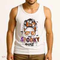 Tie Dye One Spooky Aunt Halloween Monster Messy Bun Aunt  Tank Top thumb 3