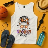 Tie Dye One Spooky Aunt Halloween Monster Messy Bun Aunt  Tank Top thumb 4