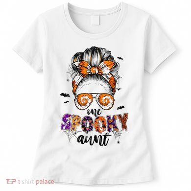 Tie Dye One Spooky Aunt Halloween Monster Messy Bun Aunt  Women's T-Shirt