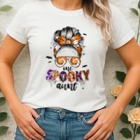 Tie Dye One Spooky Aunt Halloween Monster Messy Bun Aunt  Women's T-Shirt thumb 2