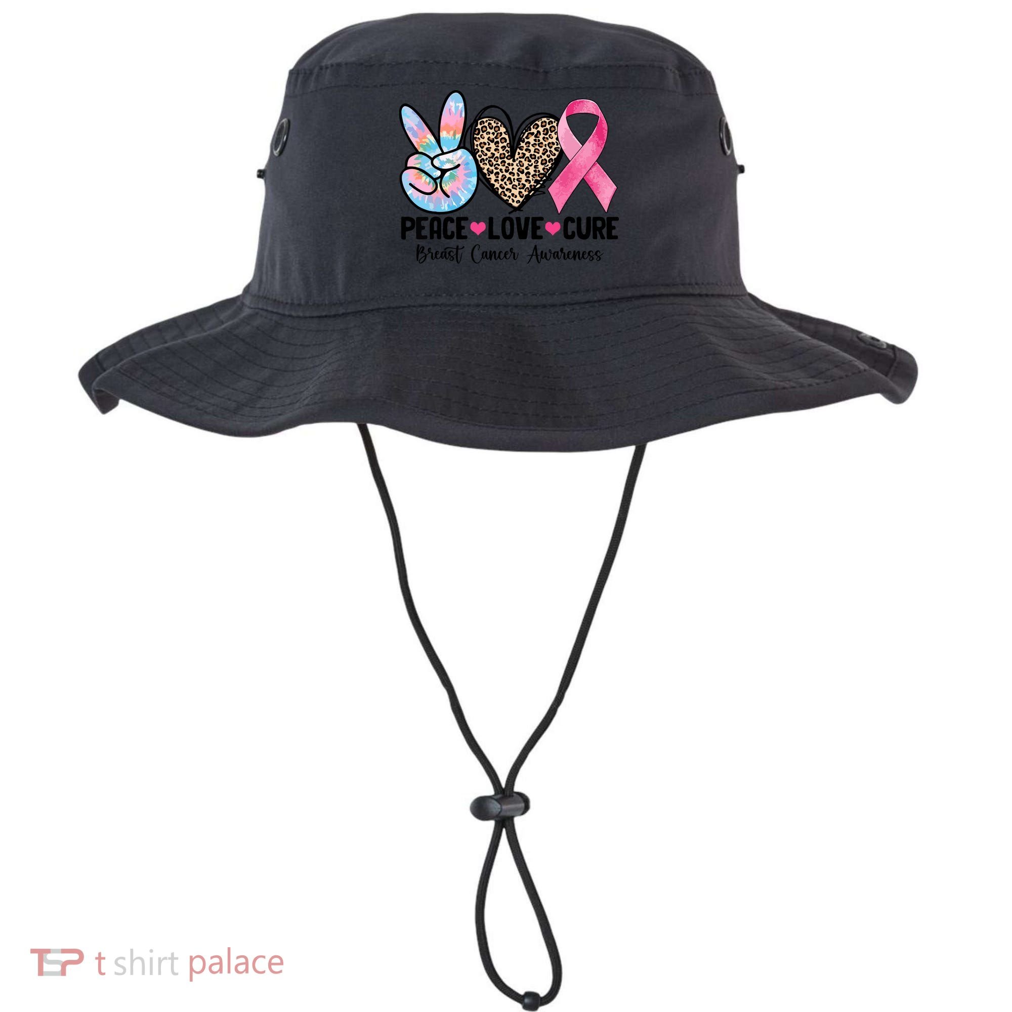 Tie Dye Peace Love Cure Pink Ribbon Breast Cancer Awareness Gift Bucket Hat
