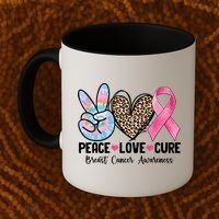 Tie Dye Peace Love Cure Pink Ribbon Breast Cancer Awareness Gift Coffee Mug thumb 2