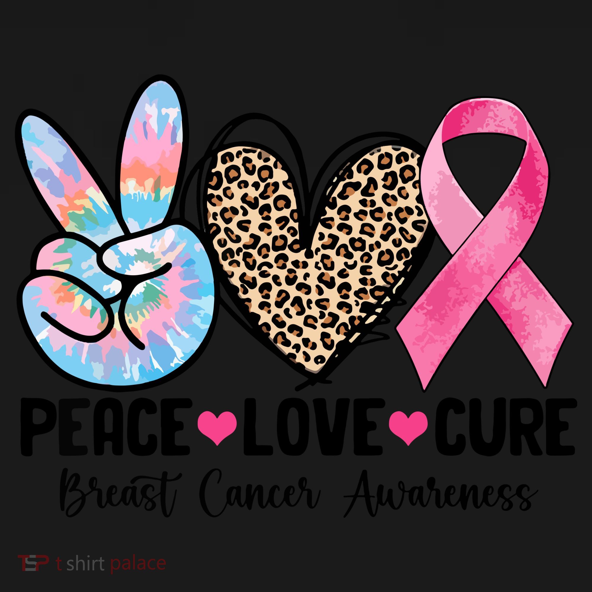 Tie Dye Peace Love Cure Pink Ribbon Breast Cancer Awareness Gift Women's Hoodie
