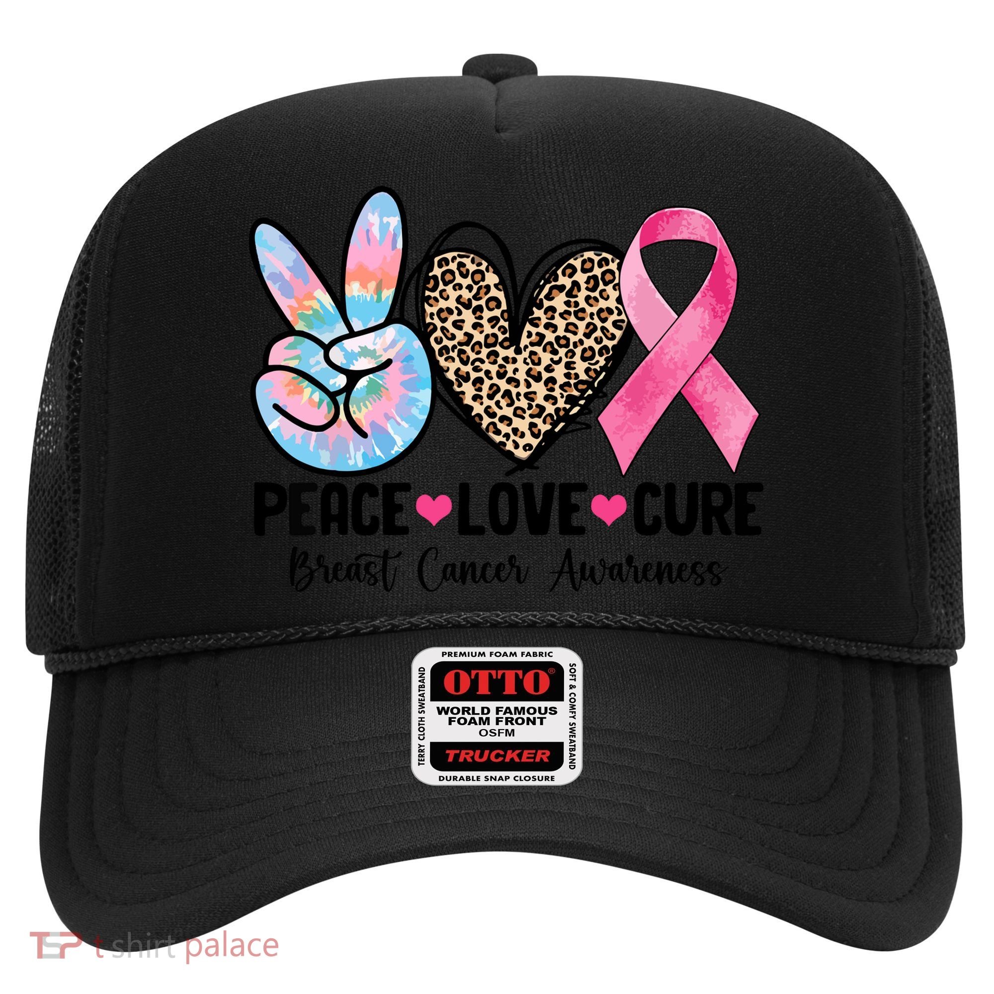 Tie Dye Peace Love Cure Pink Ribbon Breast Cancer Awareness Gift Hat