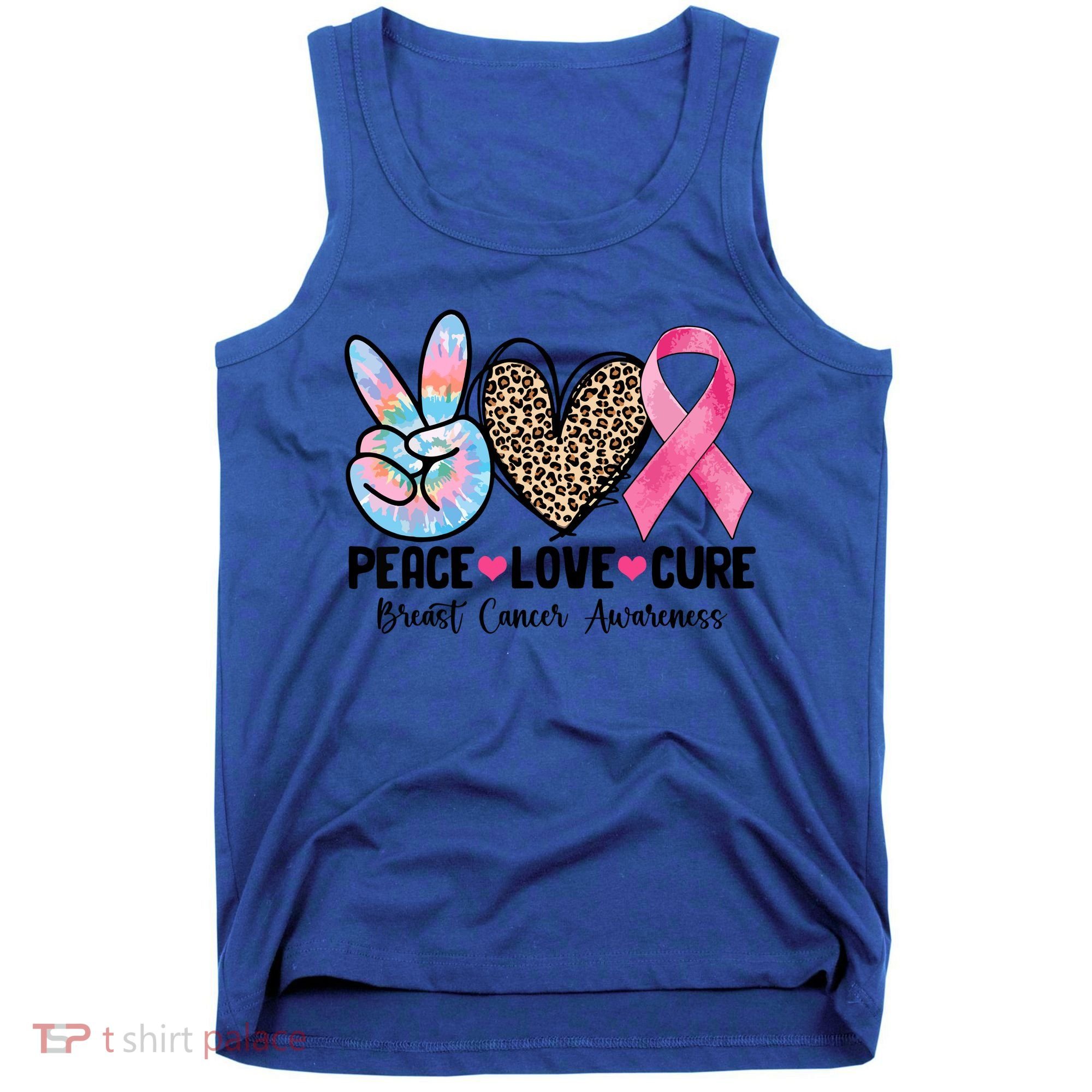 Tie Dye Peace Love Cure Pink Ribbon Breast Cancer Awareness Gift Tank Top