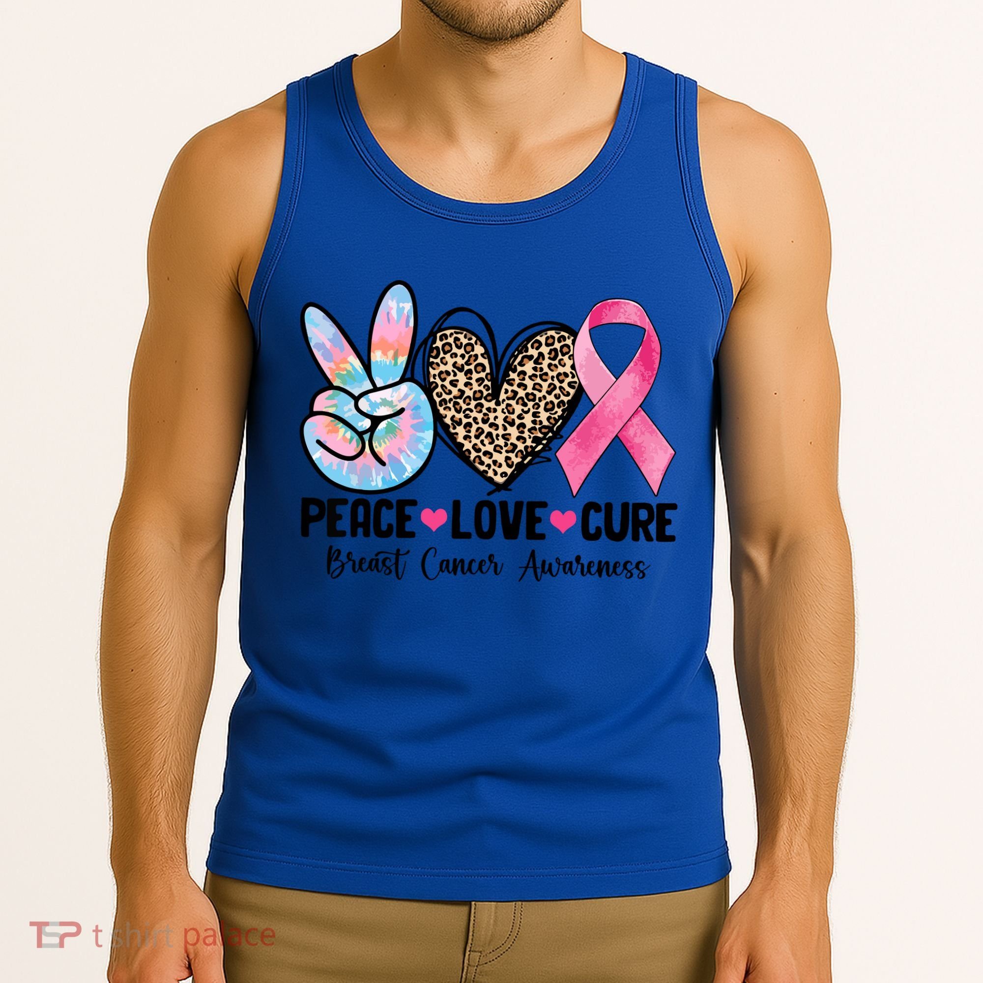 Tie Dye Peace Love Cure Pink Ribbon Breast Cancer Awareness Gift Tank Top